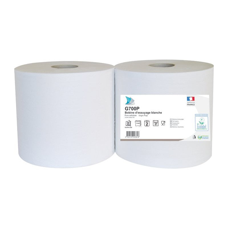 Bobine ouate d'essuyage industriel blanche T1000 - Lot de 2 bobines