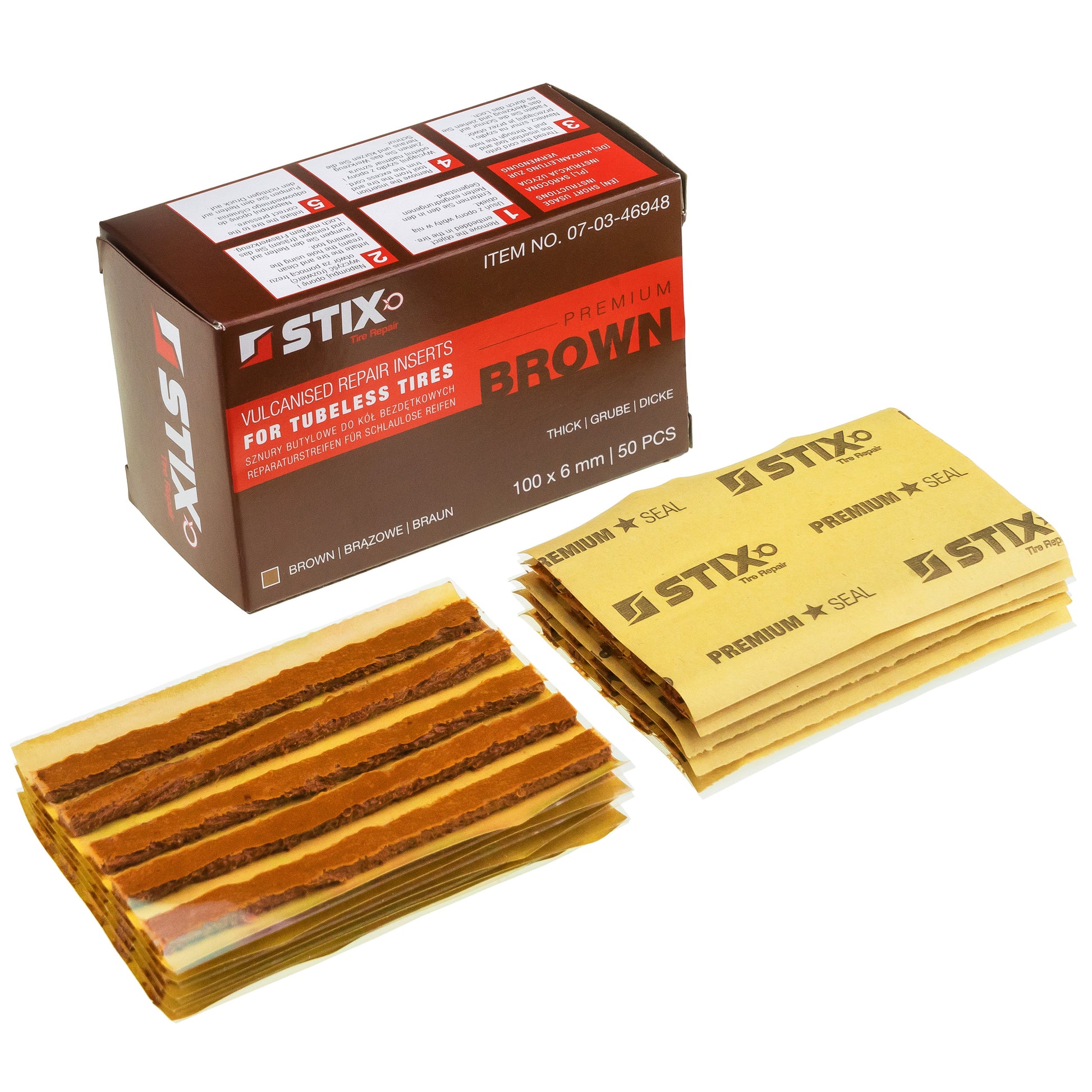 Mèches butyl de réparation pneus courtes 6mm x 100mm marron - Lot de 50 pcs - Stix