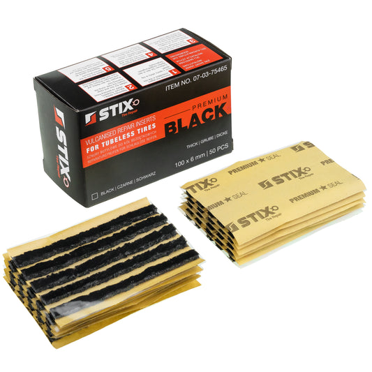 Mèches butyl de réparation pneus courtes 6mm x 100mm noires - Lot de 50 pcs - Stix