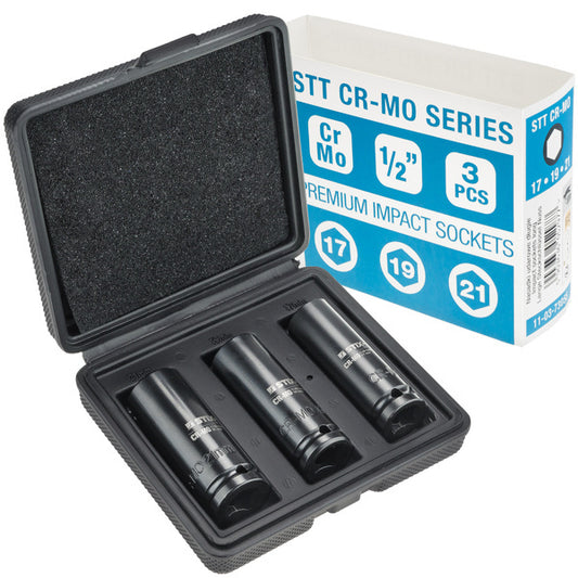 Jeu de 3 douilles à chocs longues STIX 1/2 pouce CR-MO 17 19 21 mm – vue 1